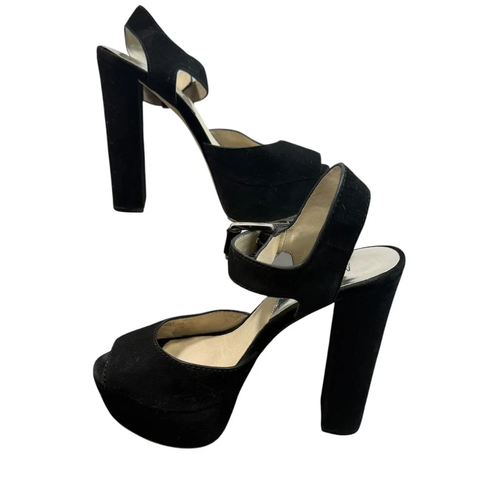 Michael Kors Platform Sandals Womens 6M Black Suede Block Heel Ankle Strap Y2K